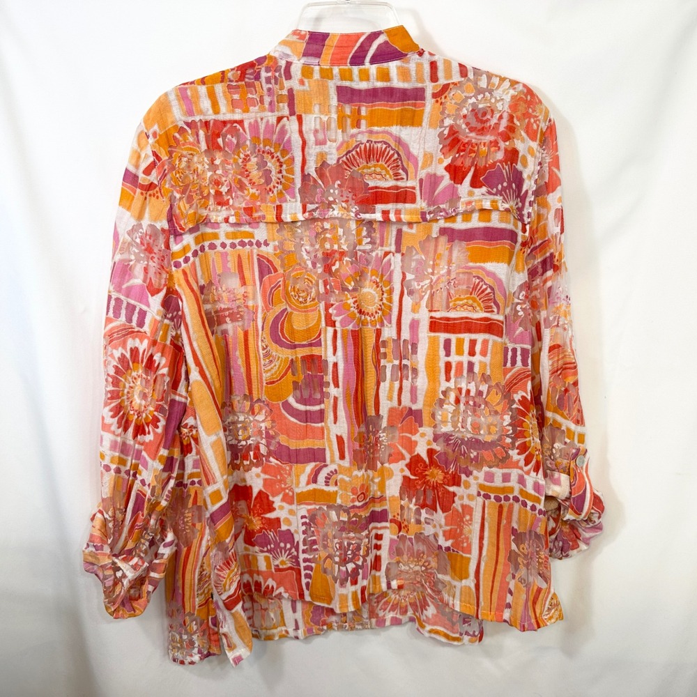 Ruby Rd Plus Size 20W Top Orange Pink Burnout Artsy Summer Coastal Vibrant 1030 - Picture 2 of 9